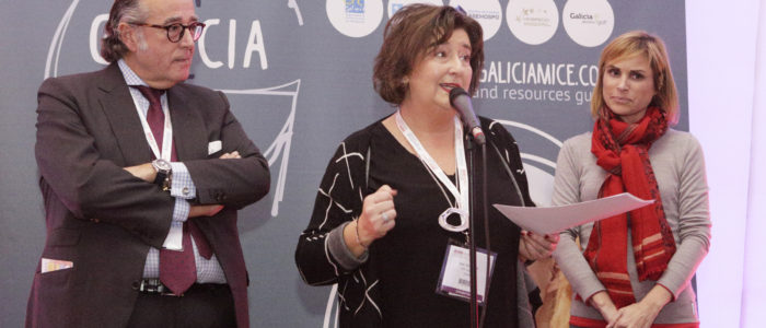 Ana Trevisani, directora de OPC Galicia durante el acto de presentación de Galicia MICE en la IBTM World de Barcelona