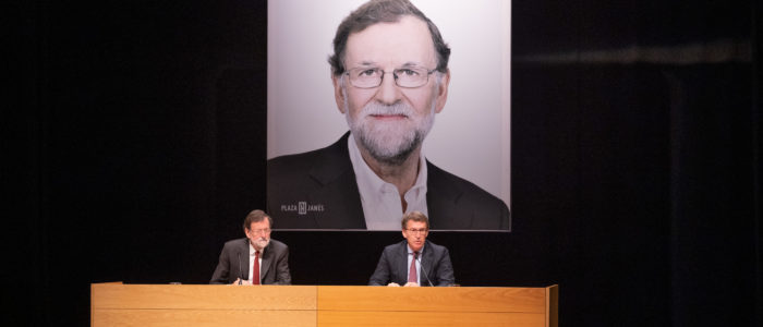 O presidente da Xunta, Alberto Núñez Feijóo, acompañado por membros do Goberno galego, participa na presentación do libro de Mariano Rajoy Una España mejor. Evento no Auditorio Abanca, Santiago de Compostela, 09/12/19. Foto XUNTA de Galicia.